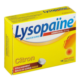 LYSOPAINE - Ambroxol - Maux de Gorge Aigus Citron - 18 pastilles
