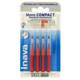 INAVA - Mono Compact - Brossettes interdentaires Rouge Fines Coniques - 4 brossettes