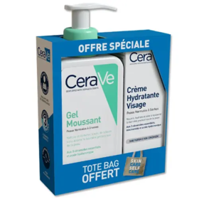 Cerave Gel Moussant 236 ml + Crème Hydratante Visage 52 ml + Tote bag offert