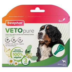 VETOPURE - Pipettes Répulsives Antiparasitaires Grand Chien - 6 pipettes