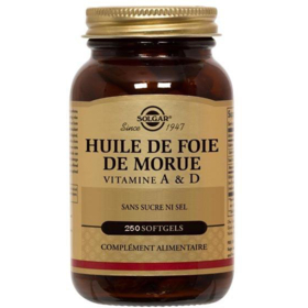 Huile de Foie de Morue Norvégien, Vitamines A & D- 250 capsules