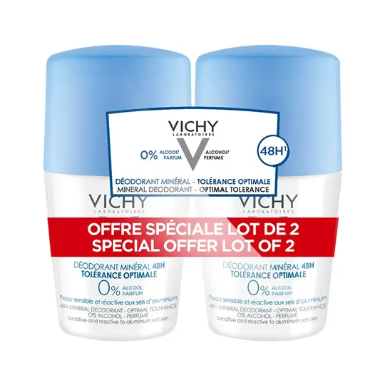 Vichy Déodorant Roll-On Minéral 48H Tolérance Optimale Lot de 2 x 50 ml
