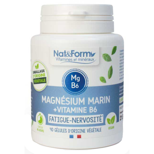 Magnésium Marin + Vitamine B6 - 40 Gélules d'Origine Végétale