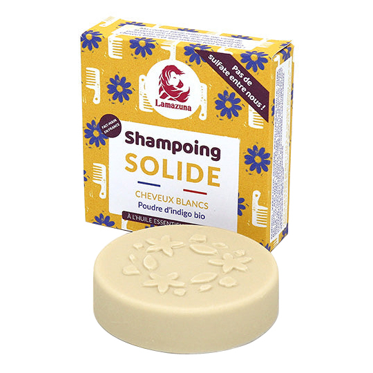 Shampooing Solide Bio - Cheveux Blancs - Poudre d'Indigo Bio à l'huile essentielle de Thym - 70 ml