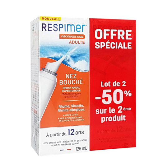 RESPIMER - Spray Nasal Hypertonique Nez Bouché - Lot de 2 X 125 ml