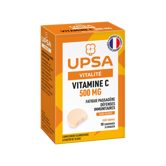 Vitamine C 500 mg Goût Orange  Sans Sucre 30 Comprimés