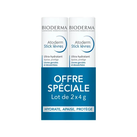 Bioderma Atoderm Stick Lèvres Ultra-Hydratant Lot de 2 x 4 g
