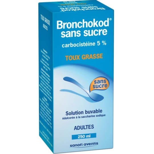 Bronchokod Carbocistéine 5% Sirop Sans Sucre Adulte - Toux Grasse - 250 ml