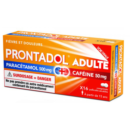 PRONTADOL - Paracétamol 500 mg + Caféine 50 mg - 16 comprimés