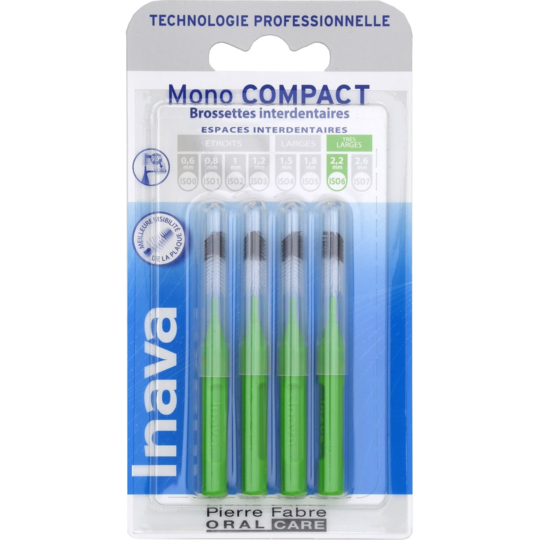 INAVA - Mono Compact - Brossettes interdentaires Vertes Extra Larges Coniques - 4 brossettes