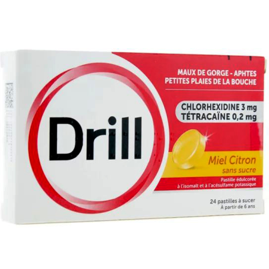 DRILL - Maux de Gorge Miel Citron Sans Sucre - 24 pastilles