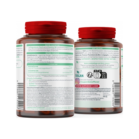 Superdiet Fatigue Magnésium d'origine marine + Vitamine B6 - 90 comprimés