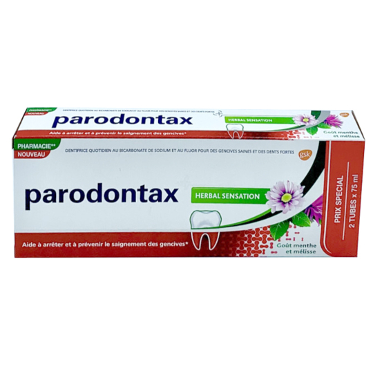 PARODONTAX HERBAL SENSATION - Dentifrice contre le saignement des gencives - Goût Menthe et Mélisse - Lot de 2 x 75 ml