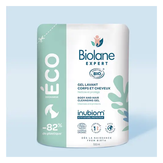 Biolane Expert Bio Gel Lavant Corps et Cheveux Éco-Recharge 500 ml