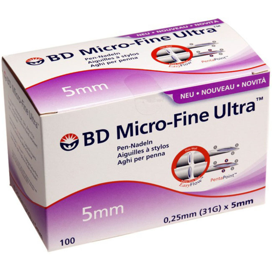 BD Micro-Fine Ultra - Aiguilles à Stylo Injecteur 5 mm - 100 unités