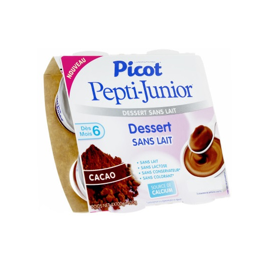 PEPTI-JUNIOR - Crème Dessert sans lait Cacao - 4 pots