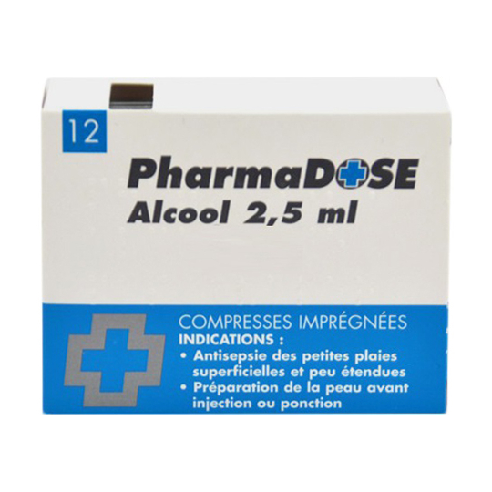 Compresses Imprégnées Antiseptiques Alcool 2,5 ml - 12 sachets