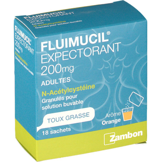 FLUIMUCIL - Expectorant Acétylcystéine 200 mg Adultes - 18 sachets