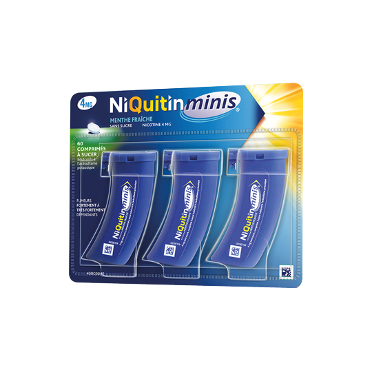 NIQUITINMINIS - Comprimés Menthe Fraîche 4 mg - 3 Tubes de 20 comprimés