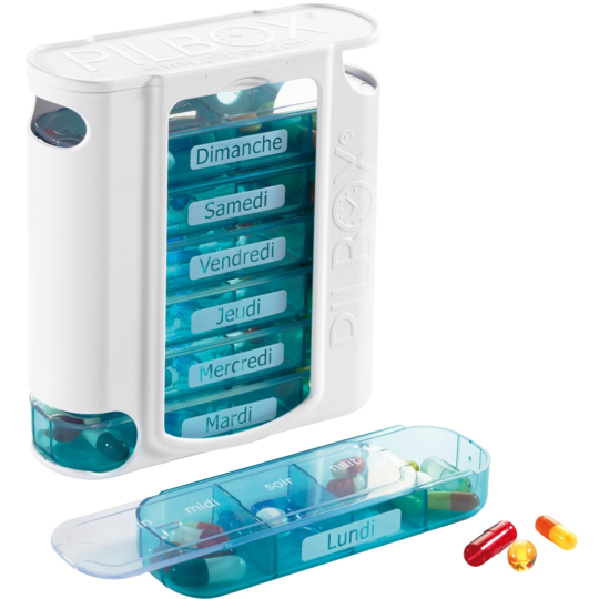 PILBOX - 7 - Pilulier Hebdomadaire Fixe Grande Contenance - 4 cases