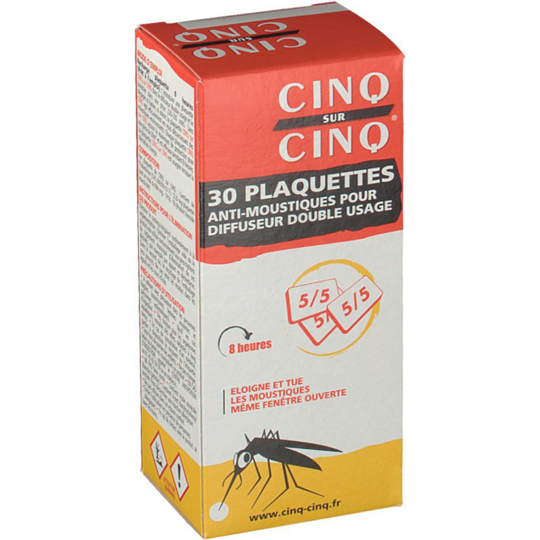 CINQ SUR CINQ Plaquette pour Diffuseur Anti-Moustiques Double Usage - 30 plaquettes