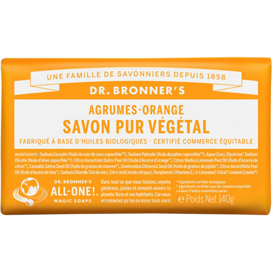 Savon Pur Végétal Solide Agrumes-Orange - 140 g