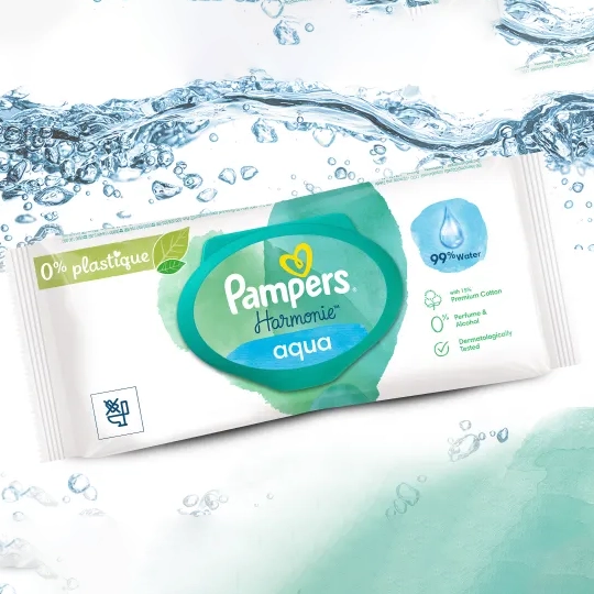 Pampers Harmonie Lingettes Aqua 0% Plastique 48 lingettes