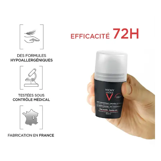 Vichy Déodorant Homme Anti-Transpirant Contrôle Extrême 72H 50 ml