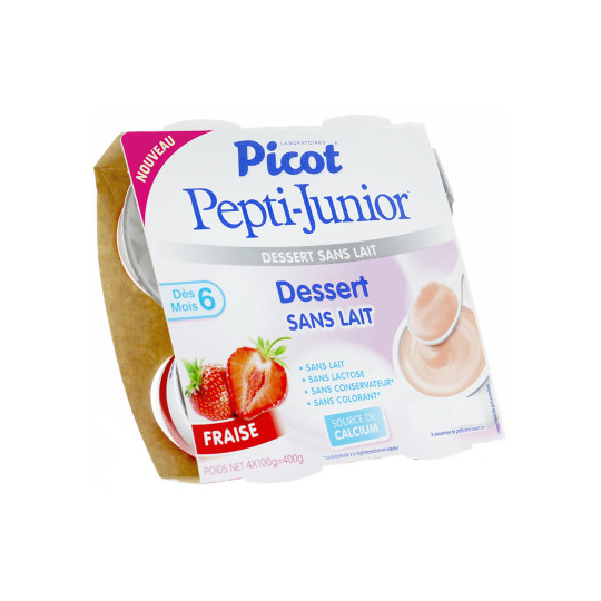 PEPTI-JUNIOR - Crème Dessert sans lait Fraise - 4 pots    