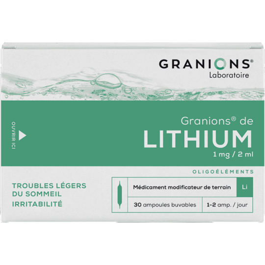 Granions de Lithium 2 ml Sommeil - 30 ampoules buvables