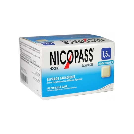 NICOPASS - Sevrage Tabagique Menthe Fraîcheur Sans Sucre 1,5 mg - 144 pastilles à sucer