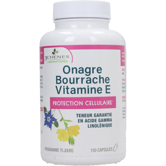 Onagre Bourrache Vitamine E - 150 capsules