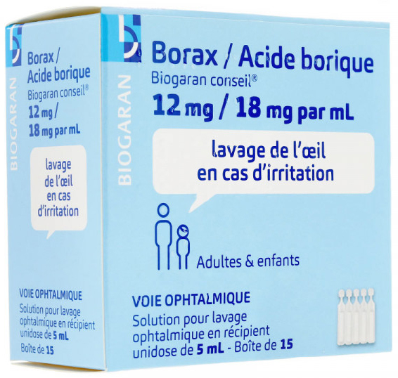 Borax/Acide borique unidoses lavage des yeux Biogaran, dacryoserum