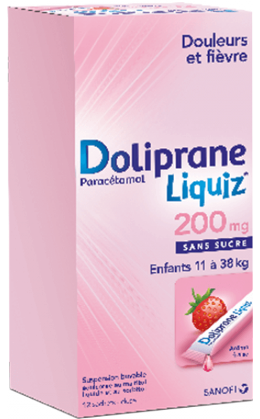 Doliprane Liquiz 300 mg sans sucre suspension buvable 12 sachets - PharmaJ